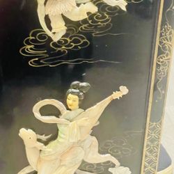 V Black Lacquer Mother of Pearl Geisha  Wall Panels