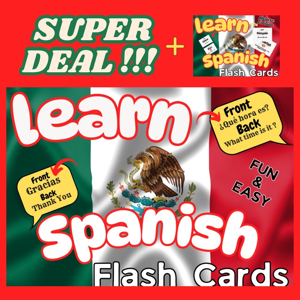 Learn Spanish Flashcards – Digital Download – 2-Pack Bundle