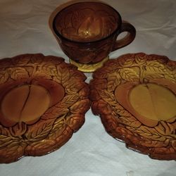  Amber Indiana Glass Sweet Pear Tiara VTG Retro 70’s Coffee Tea