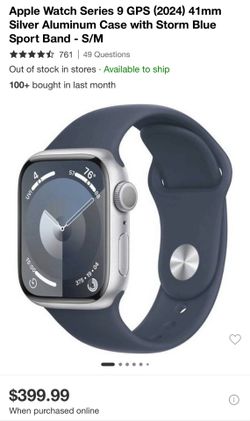 NEW Apple Watch Series 9 GPS 41mm Silver Aluminum Storm Blue Sport Band S/M