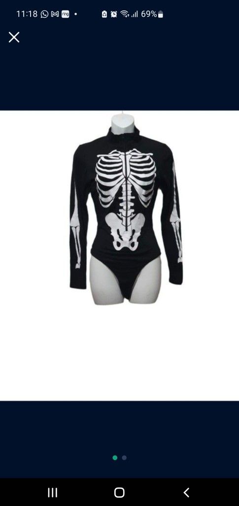 Sexy Skeleton Bodysuit, Catrina Dia De Muertos. Size Small. 