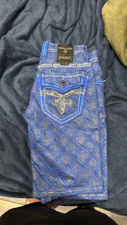 Rock Revival Blue Fleur-de-Lis Denim Shorts