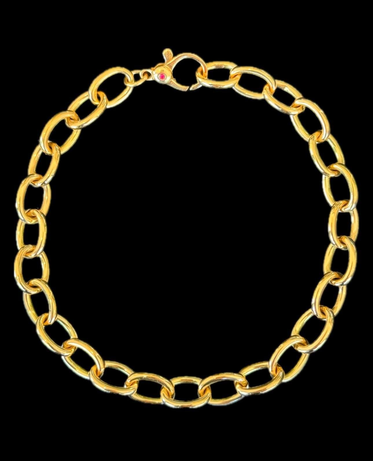 Roberto Coin 18K Yellow Gold Chain Oval Link Charm Bracelet 8” 7.5mm