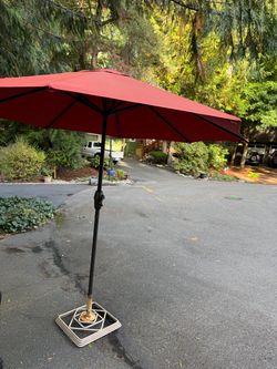Red Outdoor Patio Umbrella with Base
