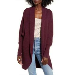 LEITH Dolman Sleeve Long Burgundy Knit Cardigan Sweater Stem Womens Small S