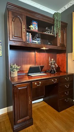 Vintage Solid Wood Desk with Hutch