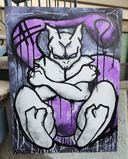 30x40 Inch Stretched Canvas Mewtwo Painting (Pokemon)