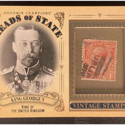 KING GEORGE V KING OF U.K. SSP 2020 GOODWIN CHAMPIONS HEADS OF STATE STAMP RELIC CARD
