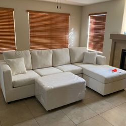 Brand New Cream Sectional With Free Ottoman 