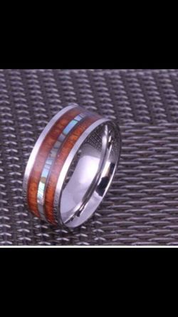 Koa wood ring with abalone shell size 8.5