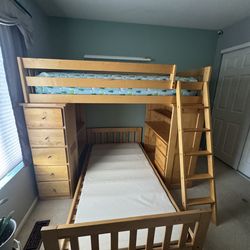 Solid Wood Bunk/Loft Bed with Desk + Storage
