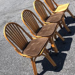 4 Oak Wood Rolling Chairs