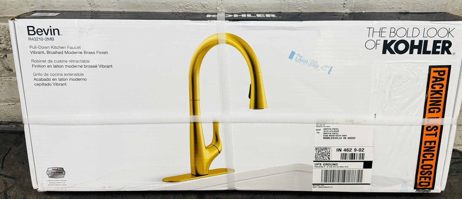 Kohler Bevin Pull Down Kitchen Faucet Vibrant Brushed Brass Finish R43210-2MB