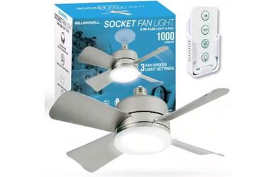 Bell + Howell Socket Fan 15.7 in. Indoor LED Bright Light Nickel Ceiling Fan with Remote