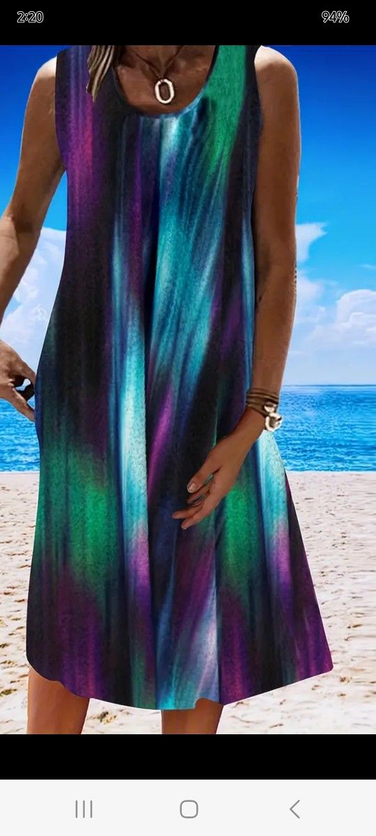 Multicolor Casual Dress Sleveless Round Neck Xl (18,) Midi Length NeW