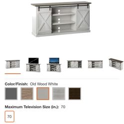 Twin Star Home 64 in. Old Wood White TV Stand with Barndoors Fits TV's Up to 70 in. with Cable Management