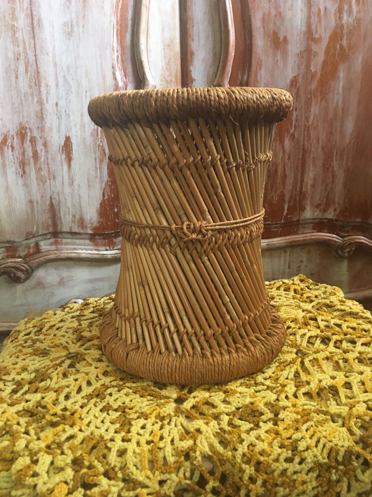 Bamboo Rattan Plant Stand Stool Or Vase 