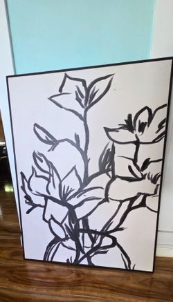 Stylised peonies by Dan Hobday,framed canvas wall art, 41 x 31"