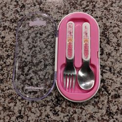 princess stainless steel spoon and forks with case for girls