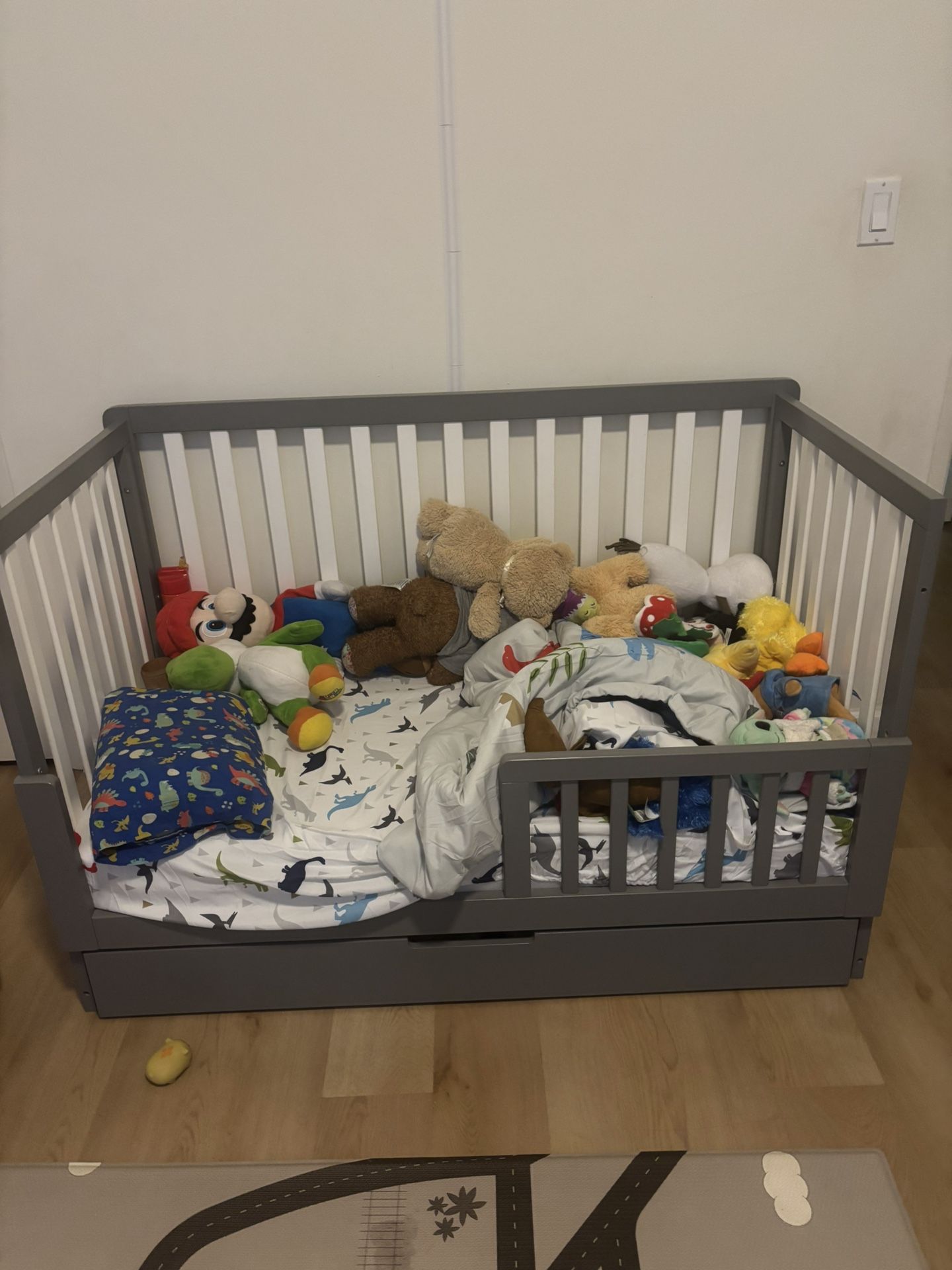 Colby Crib & Newton Waterproof Mattress & Toddler rail