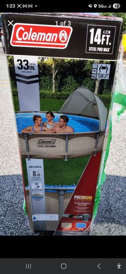 Coleman Steel Pro Max 14ft x 33in Round Above Ground Pool Set with Shade Canopy