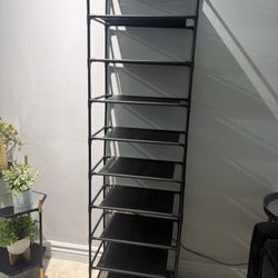 10-Tier Tall Narrow Shoe Rack / Storage Shelf – Black