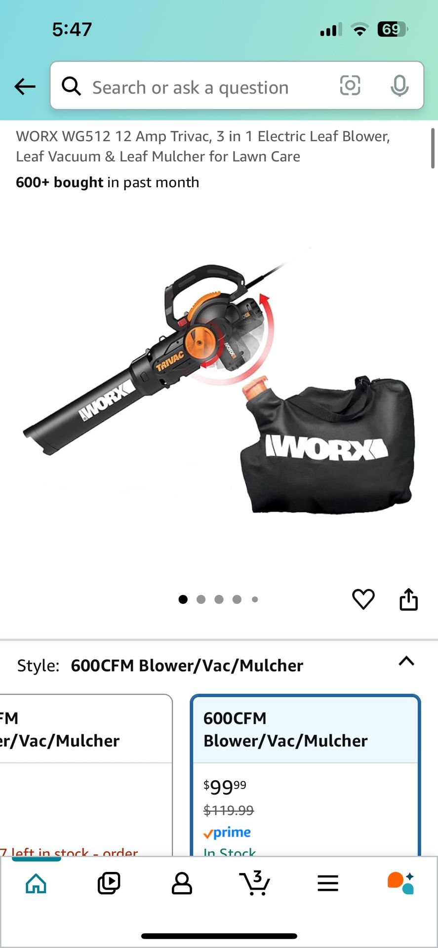 Worx Tri Vac Leaf Blower, Leaf Vacuum And Mulcher