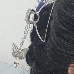 Silver with butterfly drop dangle women's girl's ladies hair pin clip claw Gift