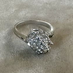 Vintage Silver Plated, Clear Rhinestone Women’s Ring, Size 6.5