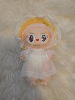 Labubu Mokoko fall into Spring lace white dress and hat plush toy keychain