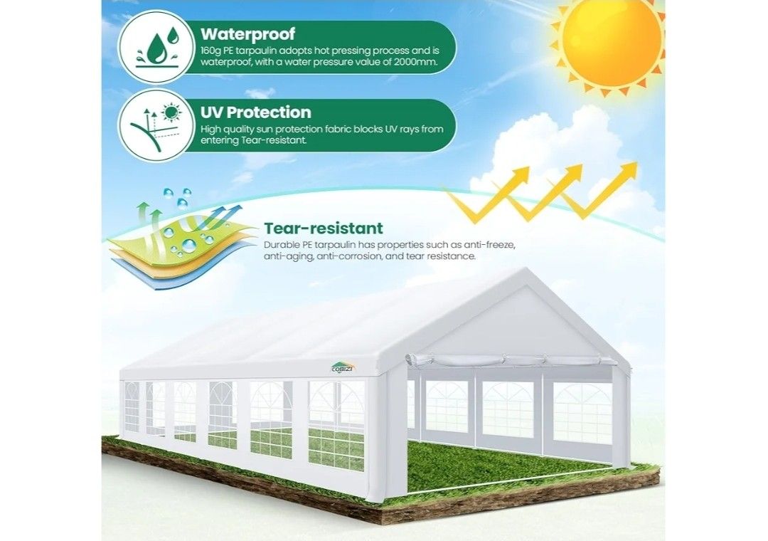 20x30 Party Tent Heavy Duty, Galvanized Wedding Tent, Event Shelter for Parties, Large Outdoor Gazebo with Removable Sidewall & Built-in Sandba