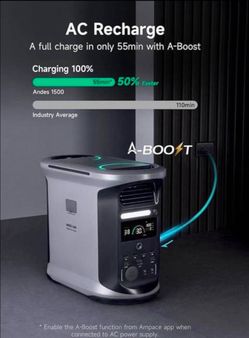 Ampace 1500w Capacity Portable Solar generator 2400w peak