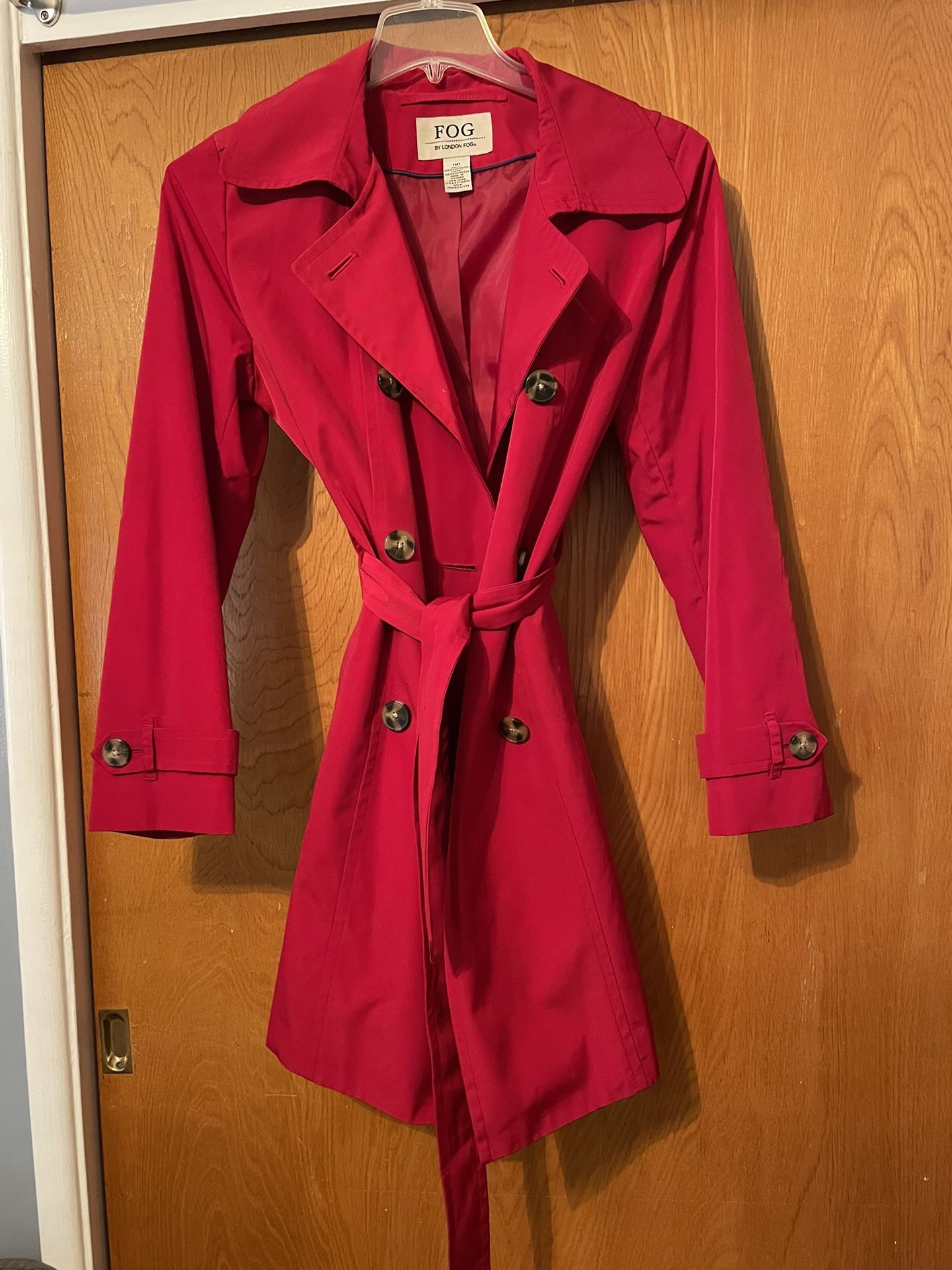 London Fog Women’s Medium Red Trench Coat – Belted Double-Breasted Raincoat