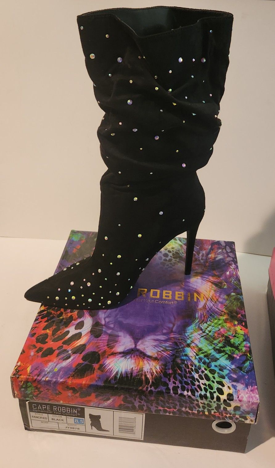 Women's Black Glitter Boot Heel Size 8 1/2 Don't Waste My Time 