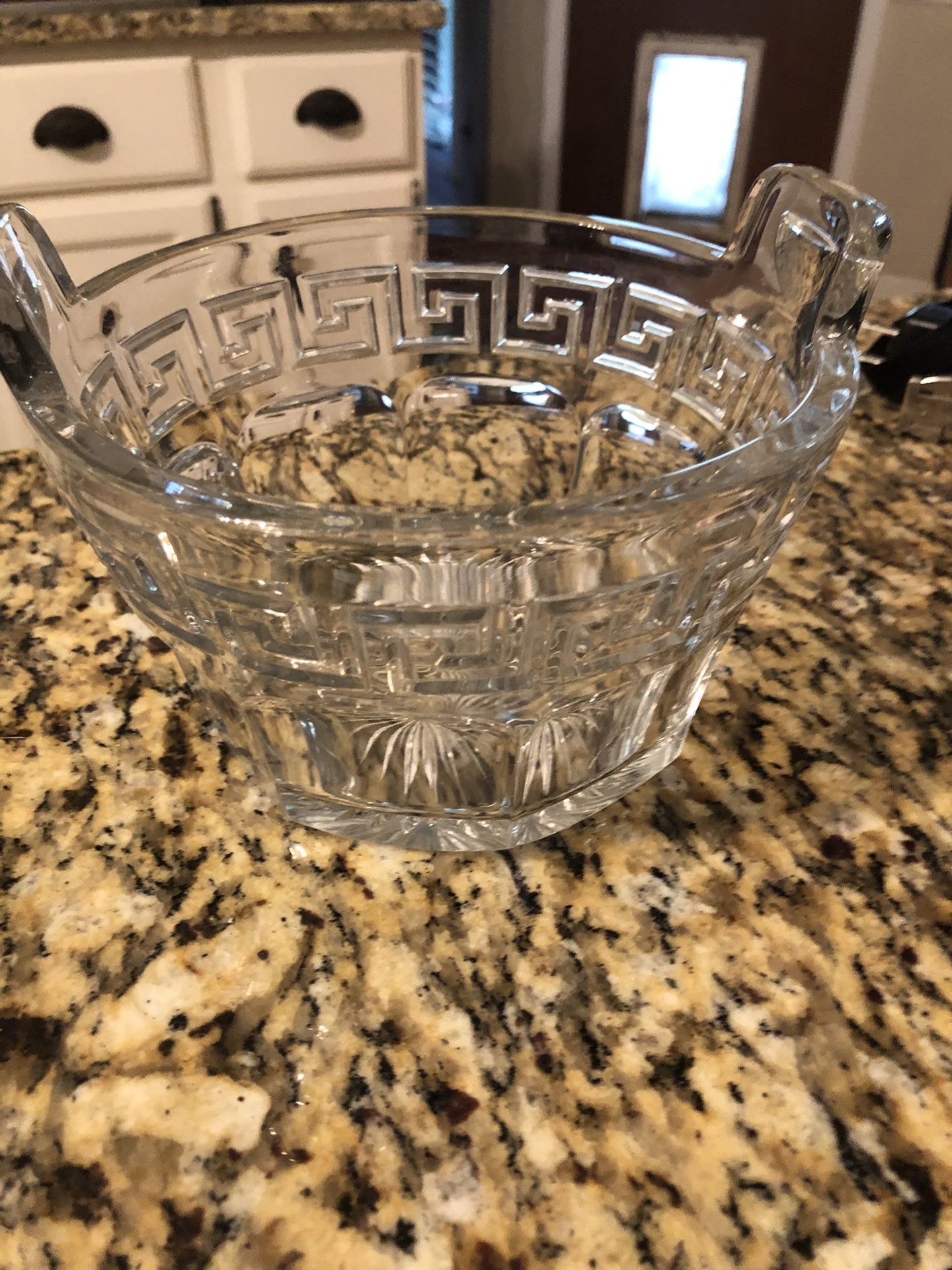 Greek Key Clear Handled Ice Bucket By Heisey