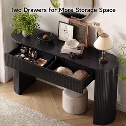 55 Inch Console Table with 2 Drawers, Fluted Entryway Tables with Storage, Sofa Table Behind The Couch, Hallway Tables, Mid-Century Modern Foyer Table