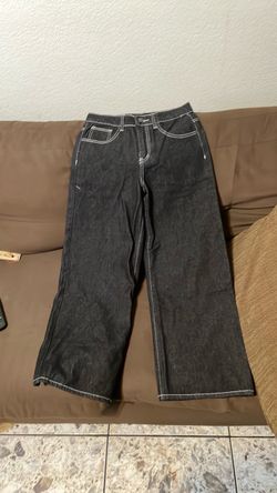 Black Wide-Leg Jeans with White Contrast Stitching