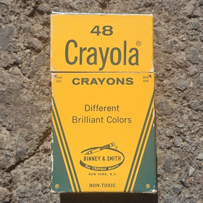 Crayola Crayons No. 48 Box Vintage Binney & Smith New York RETIRED COLORS Pics! / *Used with Retired Colors - Lemon Yellow, Salmon, Yellow Orange