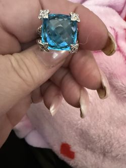 David Yurman Blue Topaz Ring With 4 Diamonds 