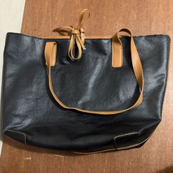 Black and Tan Leather Tote Bag