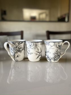 Set Of 3 - Adelaide Grey and White Porcelain Mugs