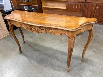 THOMASVILLE French Provincial Demilune Console Table with Carved Floral Details
