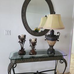 Lamp, Candle Holders, Table and Mirror