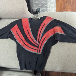 '90's Vintage Dress-up Sweater - Suede, Lace And Sparkle! (Small)