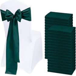 Satin Chair Sashes Bows 48 pcs Chair Ribbon Sashes for Wedding Party Reception Events Banquets Hotel Event Chairs Decoration（Dark Green 7x108 inch）
