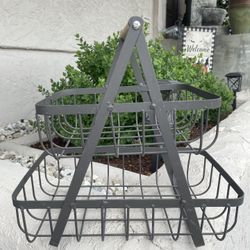 12" Gray 2-Tier Metal Basket