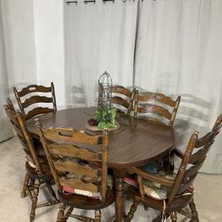 VTG Extendable Dining Table With 6 Chairs -SOLID WOOD