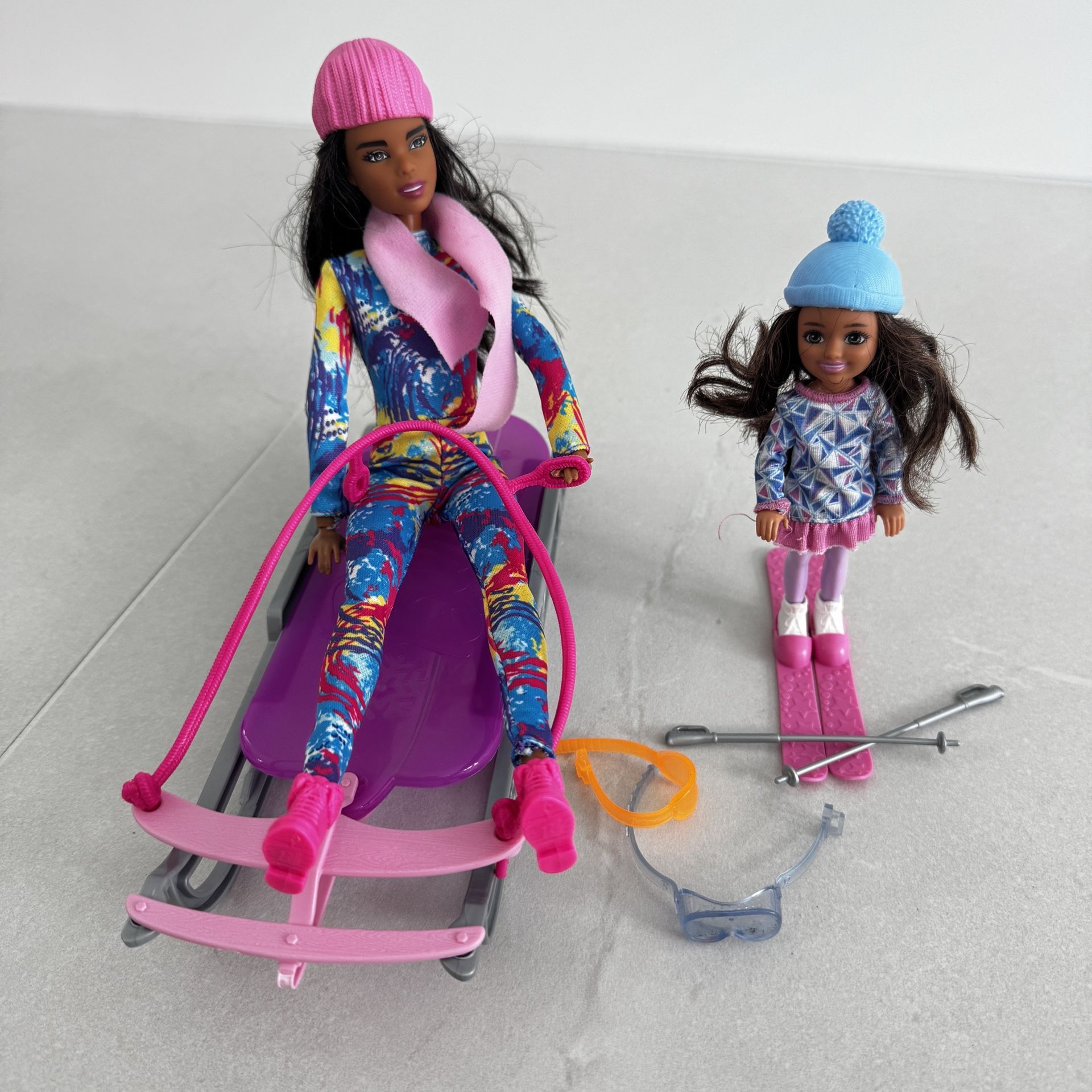 Mattel Barbie And Her Sledge And Chelsea Skiing Doll