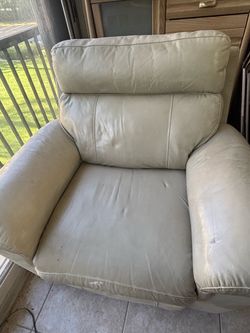 Cream Leather Oversized Accent Chair