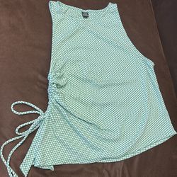 Woman’s XXL green and white checked gingham tank top
